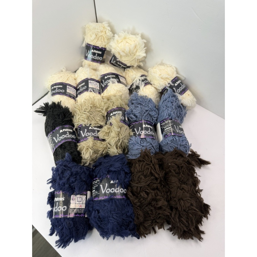 Patons Voodoo Yarn Lot Of‎ 16 Fleece, Blue, Black + Acrylic Nylon Blend 50g Each